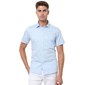 Cantabil Men Cotton Printed Sky Blue Half Sleeve Casual Shirt (P_MSHC00345_SkyBlue)