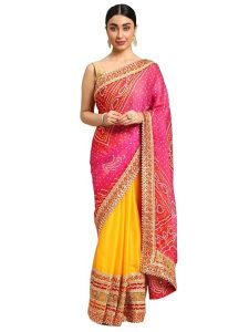 Pandadi Saree Women's Elegance Chiffon Bandhani Saree with Heavy Lehenga Design