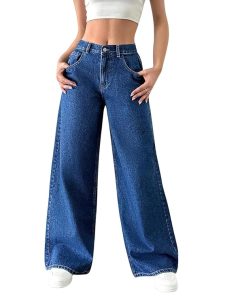GRECIILOOKS High Waist Jeans for Women – Wide Leg Straight Fit Denim | Baggy Cargo Style Casual Pants for Girls & Daily College Wear